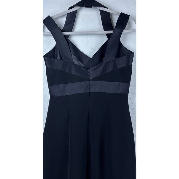 Vintage Cache Sz 4 Black Halter Straps Silky Trim Front Slit Lined Bandage Maxi - Picture 6 of 16